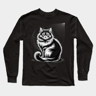Line Art British Longhair Cat Straight Long Sleeve T-Shirt